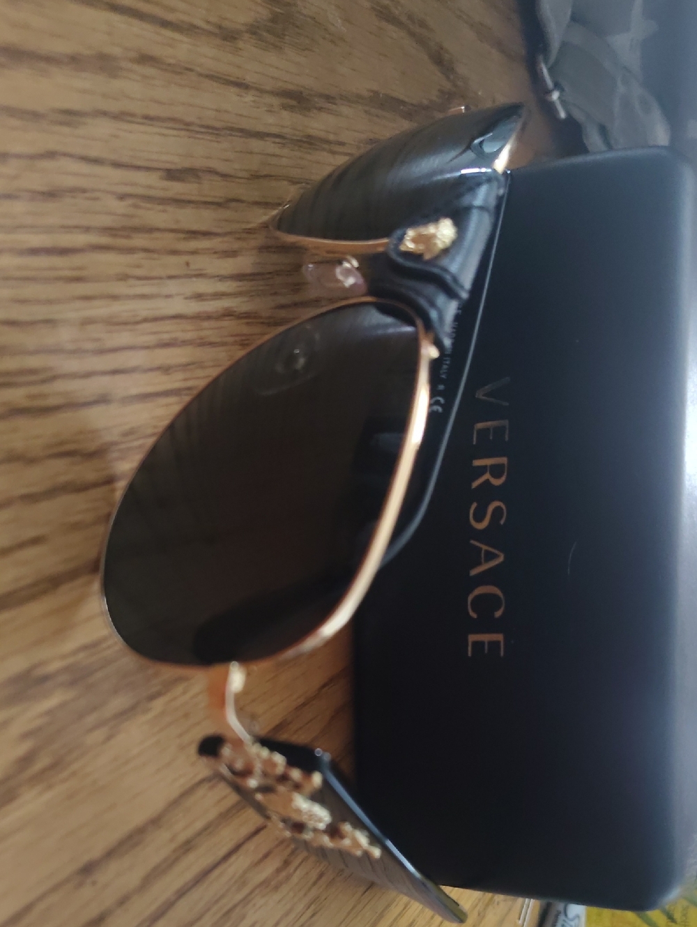 Versace Gold and Black Pilot Sunglasses with Medusa Detail
